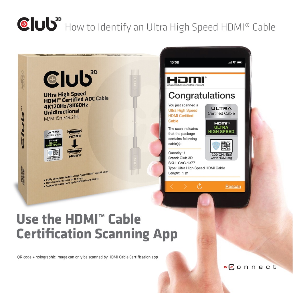 Ultra High Speed HDMI™ Certified AOC Cable 4K120Hz/8K60Hz Unidirectional M/M 15m/49.21ft