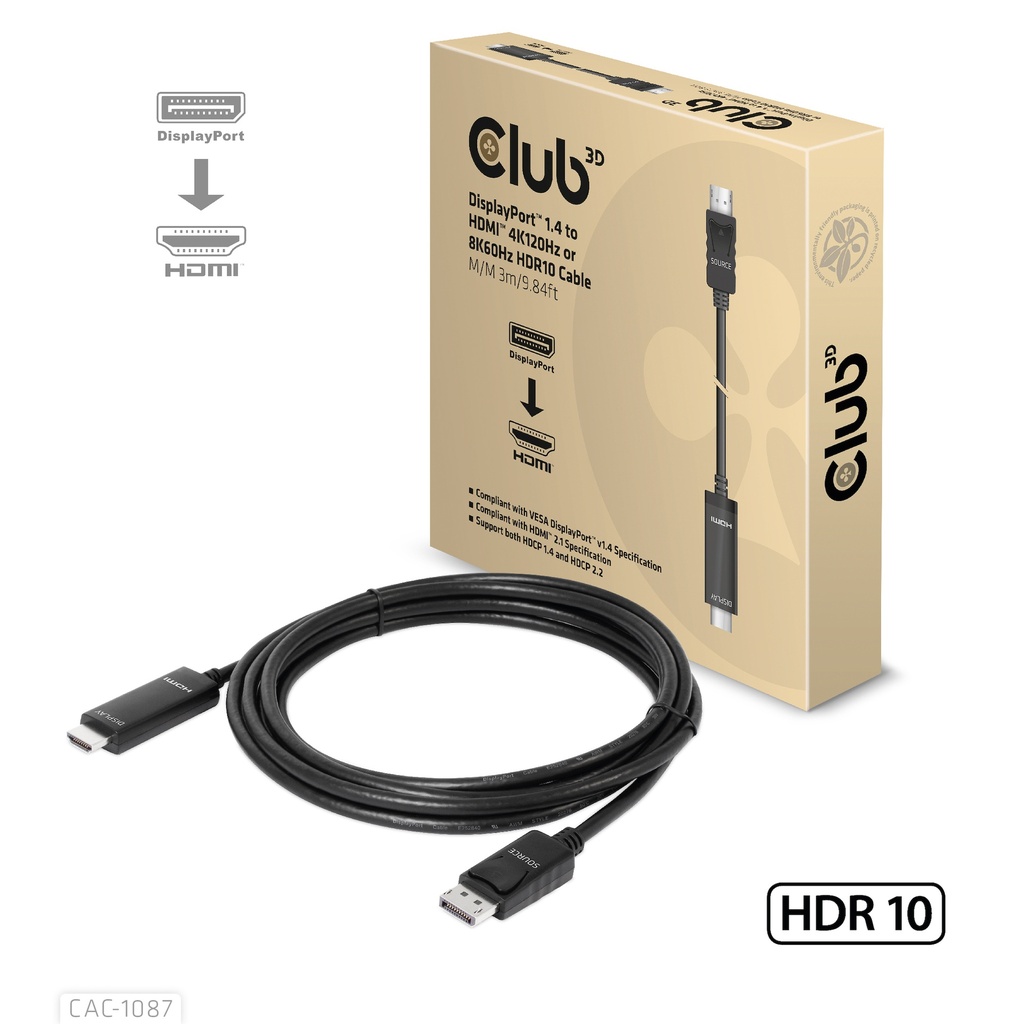 CAC-1087 DisplayPort™ 1.4 to HDMI™ Cable 4K120Hz 8K60Hz HDR10 3m/9.84ft